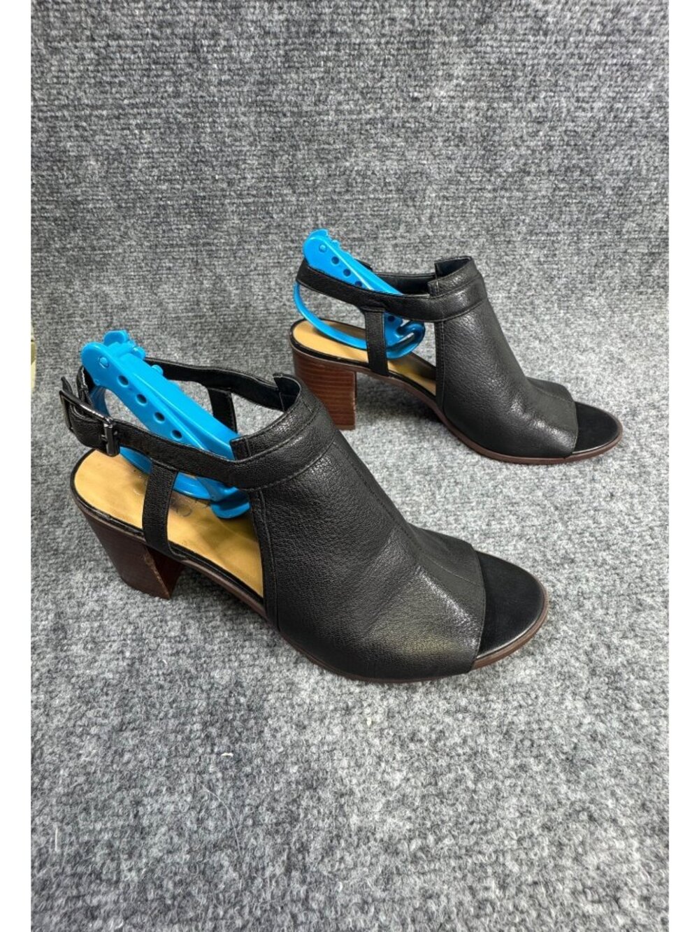 Franco Sarto Harlet Women’s 9M Heels Black Leather Open-Toe Slingback